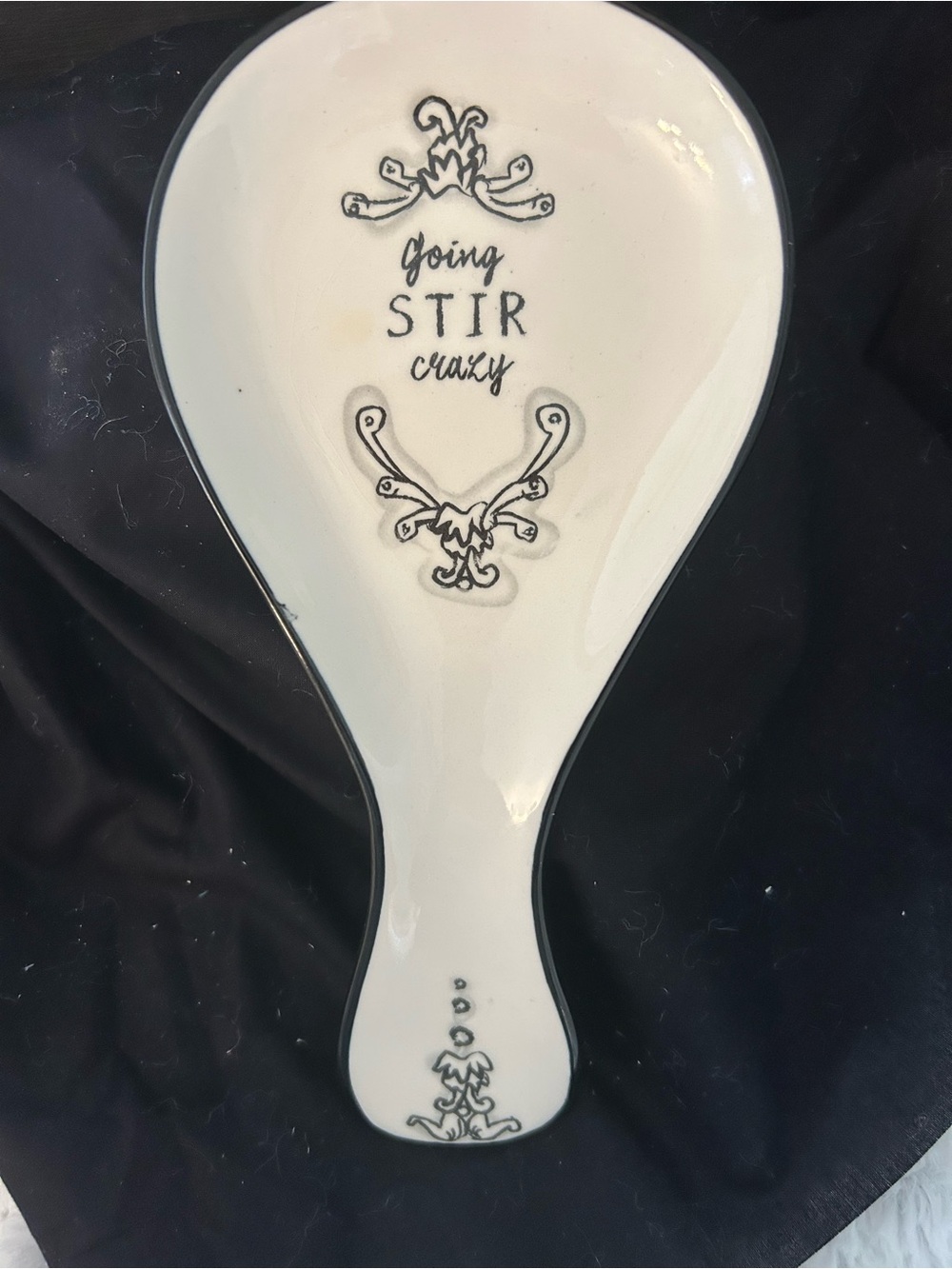 Katie Mandy White and Black Ceramic Spoon Rest “Going Stir Crazy” 2007